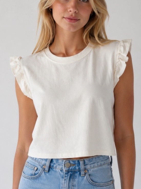 sundays Tops - Sundays White Ruffle Flutter Sleeve Sweatshirt Top XS 6017